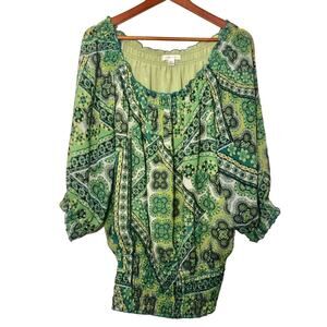 John Paul Richard womens tunic XL green peasant top blouse boho bohemian